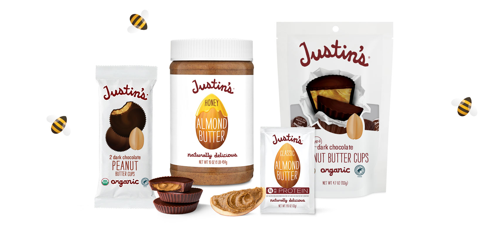 some JUSTIN'S products that depend on pollination